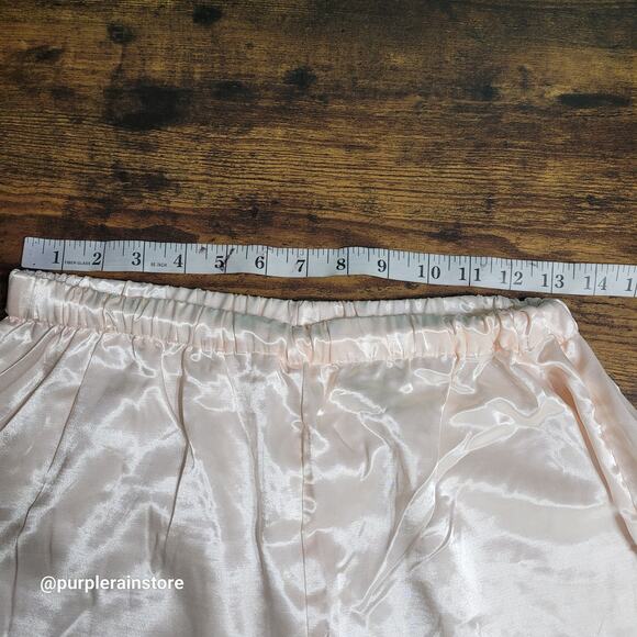 Vtg Ericka Taylor Satin PJ Pants M High Rise Pale Peach Stretch Waist Romantic - Picture 5 of 10